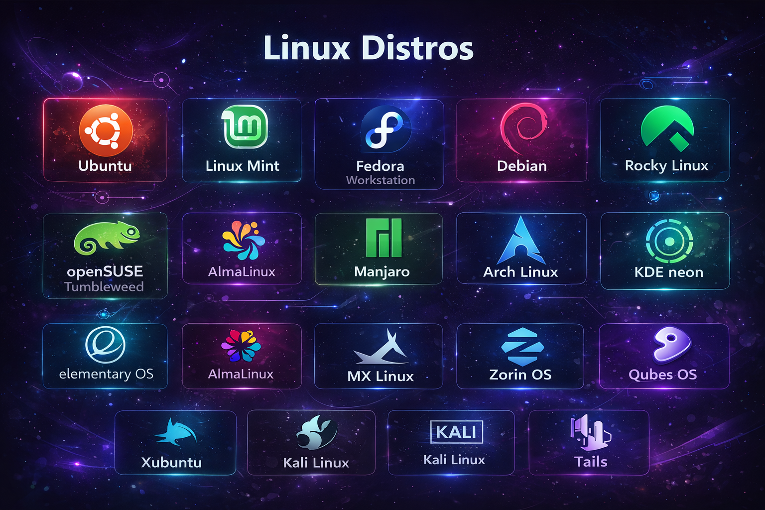 Mapa visual das principais familias de distribuicoes Linux